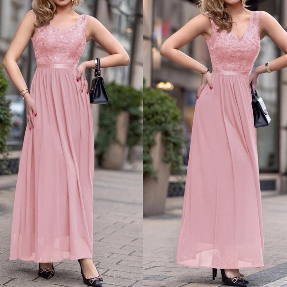 Luxe contrast lace chiffon formal dress